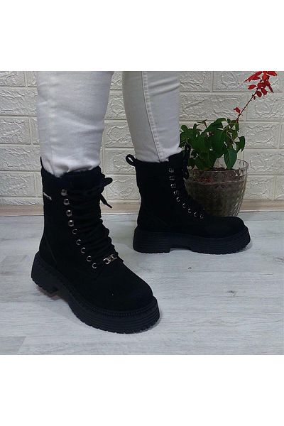 Pierre Cardin 52418 Black Suede Non-Slip Boots with Fur Inside