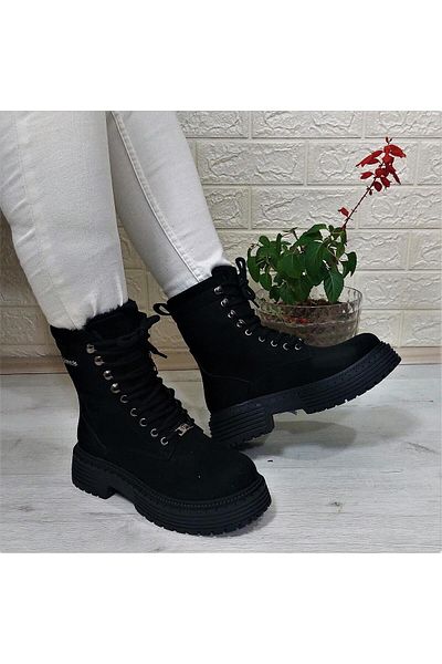 Pierre Cardin 52418 Black Suede Non-Slip Boots with Fur Inside