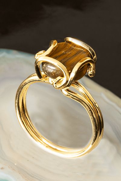 Tesbih Atölyesi Certified Rococo Model Tiger Eye Stone Ring - Adjustable