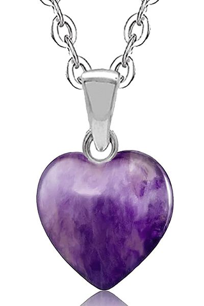 Tesbih Atölyesi Certified Heart Shaped Natural Amethyst Stone Necklace