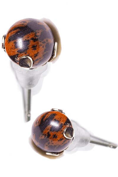Tesbih Atölyesi Certified Brown Obsidian Stone Dot Earrings