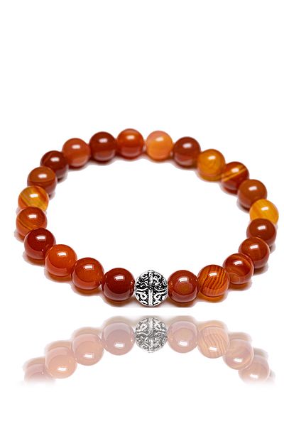 Tesbih Atölyesi Aaa+ Quality Red Agate Stone Bracelet - Silver Apparatus