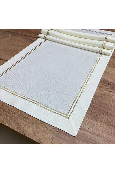 OYA home مفرش طاولة ذهبي لامع مزدوج (1) وملاءة (1) ومنديل (8) وخدمة أمريكية (8) - 18 قطعة
