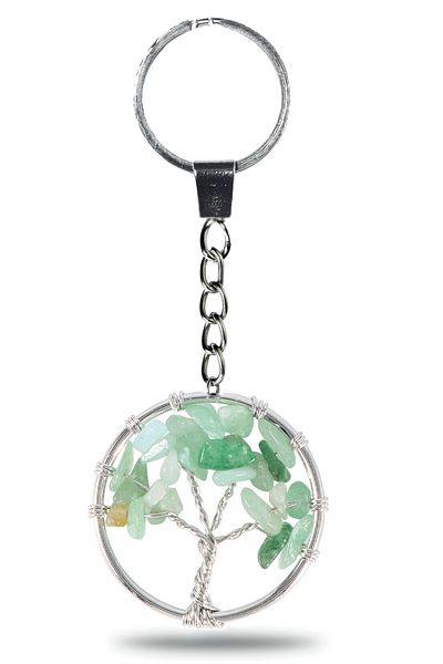 Tesbih Atölyesi Certified Aventurine Stone Tree of Life Natural Stone Keychain