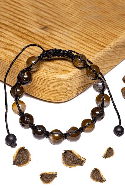 Tesbih Atölyesi Certified Brown Agate Stone Bracelet - Macrame