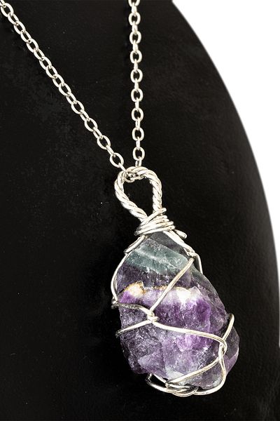 Tesbih Atölyesi Certified Raw Unprocessed Wire Wrapped Fluorite Stone Necklace