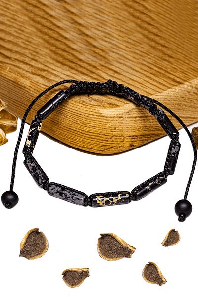 Tesbih Atölyesi Certified Cylinder Cut Varisite - Snowy Obsidian Stone Bracelet
