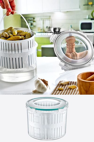 Emofom Fresh Box with Strainer 2500 ml Storage Container Pickle Bowl Olive Bowl