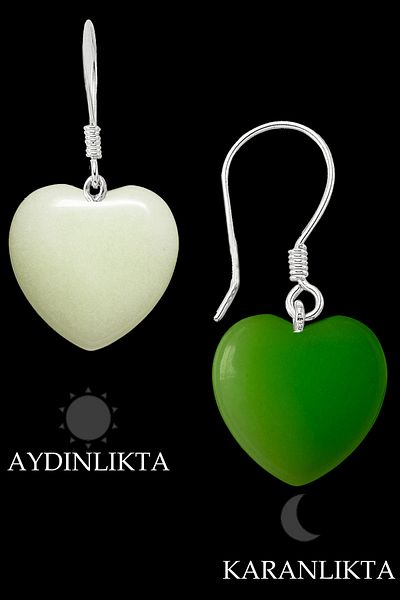 Tesbih Atölyesi Certified Heart Cut Phosphor Stone Natural Stone Earrings
