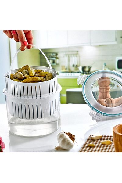 Emofom Fresh Box with Strainer 2500 ml Storage Container Pickle Bowl Olive Bowl