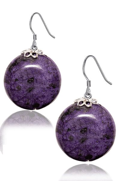 Tesbih Atölyesi Certified Charoite Stone Earring - 1st quality