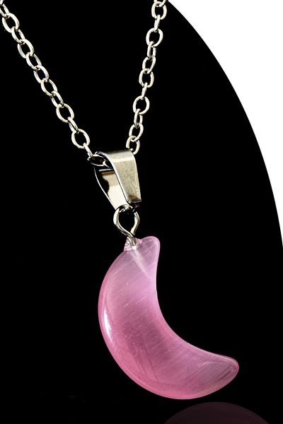 Tesbih Atölyesi Certified Moon Model Pink Cat's Eye Stone Necklace