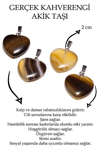Tesbih Atölyesi Certified Heart Cut Veined Brown Agate Stone Necklace