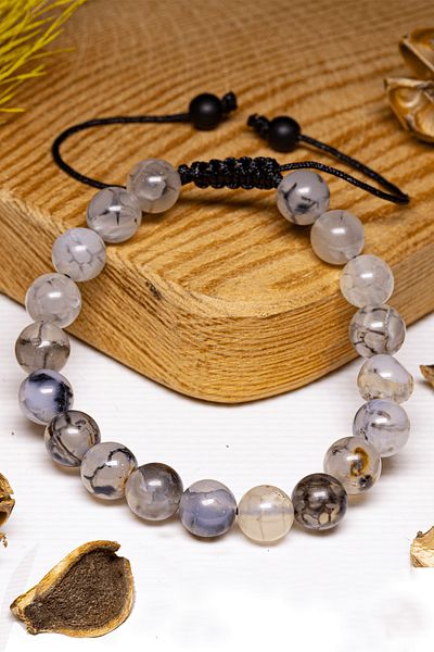 Tesbih Atölyesi Certified Aaa+ Macrame Striped Agate Stone Bracelet