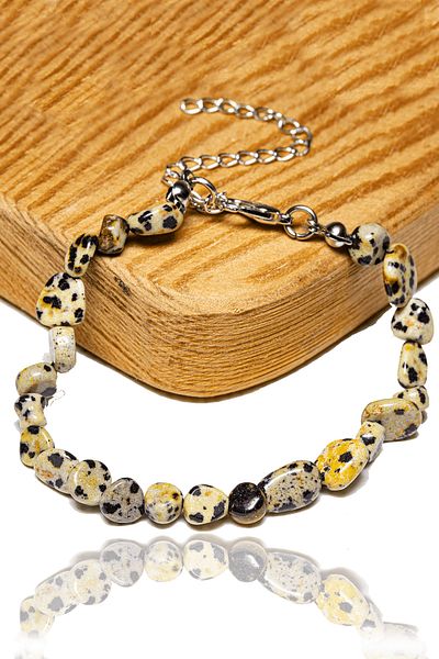 Tesbih Atölyesi Certified Spotted Dalmatian Quail Jasper Stone Bracelet