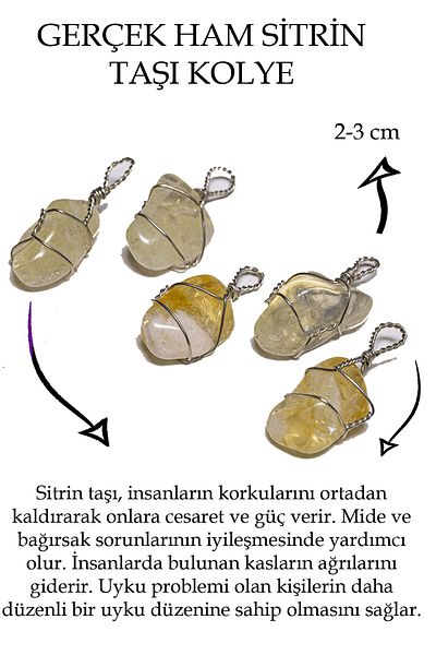 Tesbih Atölyesi Certified Raw Wire Wrapped Citrine Stone Necklace
