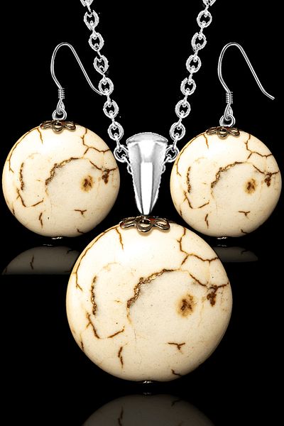 Tesbih Atölyesi Certified 1st Quality Howlite Stone Necklace and Earring Natural Stone Set