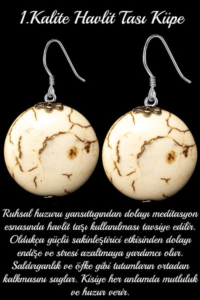 Tesbih Atölyesi Certified 1st Quality Howlite Stone Necklace and Earring Natural Stone Set