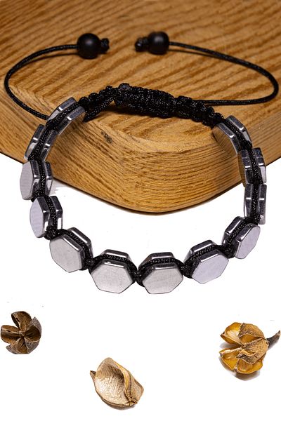 Tesbih Atölyesi Certified Hexagonal Terahertz Stone Bracelet - Macrame