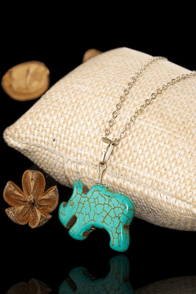 Tesbih Atölyesi Certified Rhino Cut Turquoise Stone Necklace - Aaa+quality