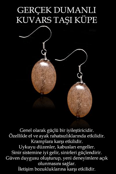Tesbih Atölyesi Certified Oval Cut Smoky Quartz Stone Earrings