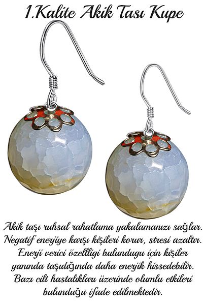 Tesbih Atölyesi Certified Veined Gray - Orange Agate Stone Natural Stone Earrings