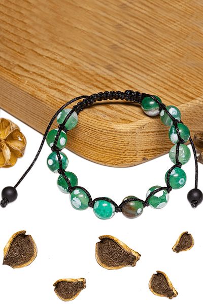 Tesbih Atölyesi Certified White Green Tibetan Agate Stone Bracelet