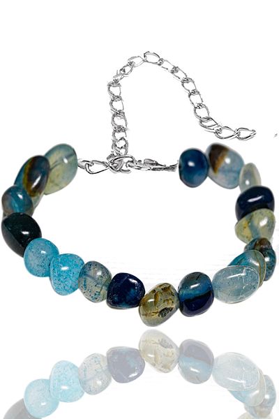 Tesbih Atölyesi Certified Tumbled Blue Agate Stone Bracelet