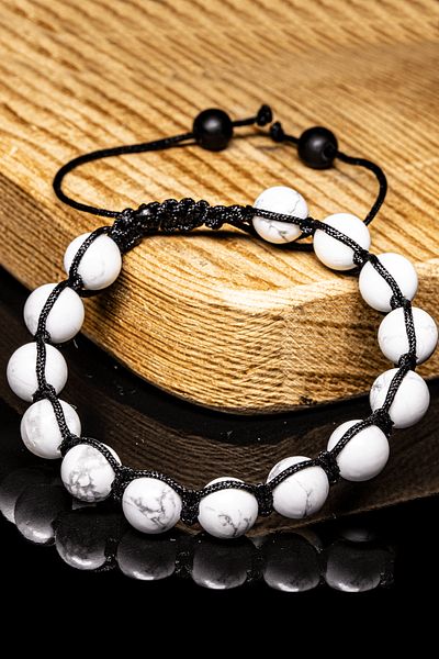 Tesbih Atölyesi Certified Real Howlite Stone Bracelet - Macrame