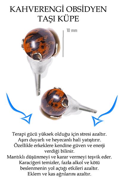 Tesbih Atölyesi Certified Brown Obsidian Stone Dot Earrings