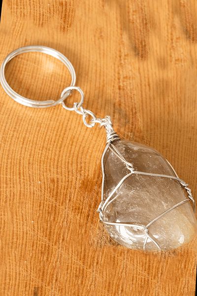 Tesbih Atölyesi Certified Wire Wrapped Raw Rutile Quartz Stone Keychain