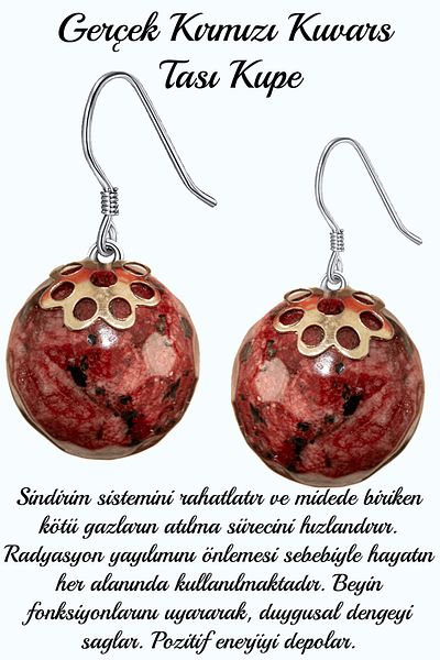 Tesbih Atölyesi Certified Red Quartz Stone Natural Stone Earrings