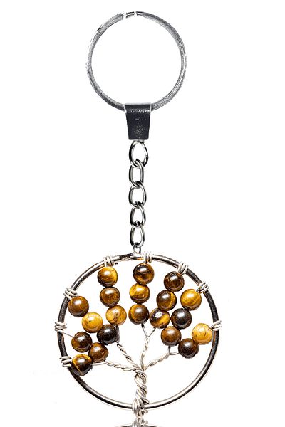 Tesbih Atölyesi 1st Quality Certified TiGer Eye Stone Tree of Life NAtural Stone keychAin