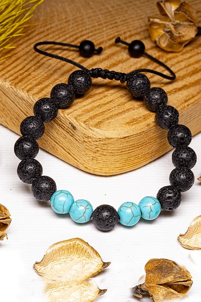 Tesbih Atölyesi Certified Aaa+ Turquoise Lava Stone Natural Stone Bracelet Set