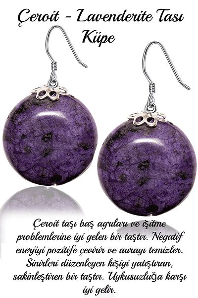 Tesbih Atölyesi Certified Charoite Stone Earring - 1st quality