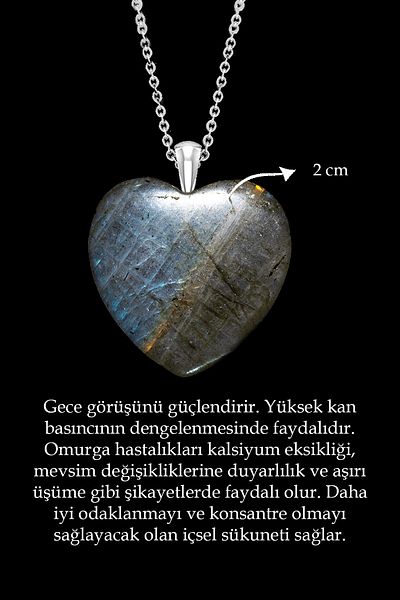 Tesbih Atölyesi Certified Heart Cut Labradorite Stone Necklace