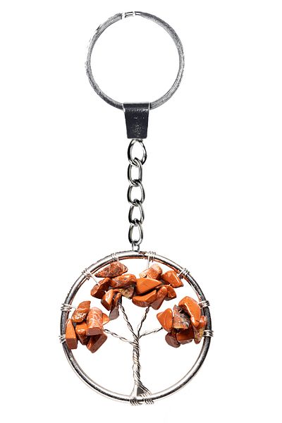 Tesbih Atölyesi Certified Red Jasper Stone Tree of Life Natural Stone Keychain