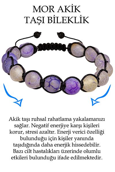 Tesbih Atölyesi Certified Light Purple Gray Veined Agate Stone Bracelet - Macrame