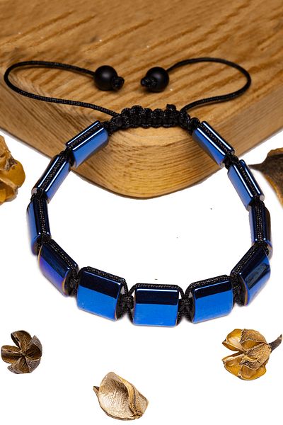 Tesbih Atölyesi Certified Square Blue Hematite Stone Bracelet - Macrame