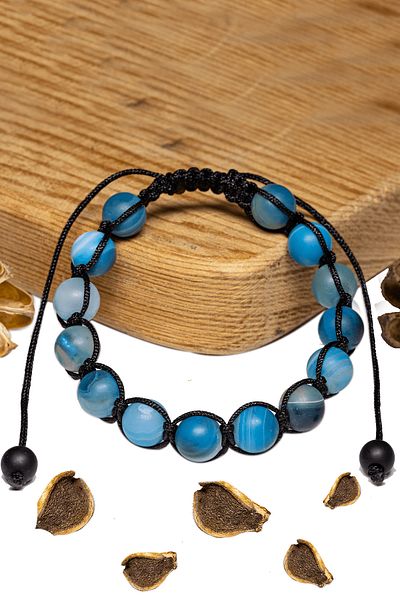 Tesbih Atölyesi Certified Raw Unprocessed Blue Agate Stone Bracelet