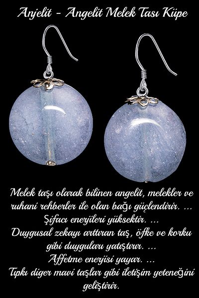 Tesbih Atölyesi Certified Anjelit Angelite Angel Stone Natural Stone Earrings