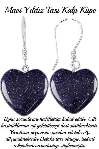 Tesbih Atölyesi Certified Heart Cut Blue Star Stone Natural Stone Earrings