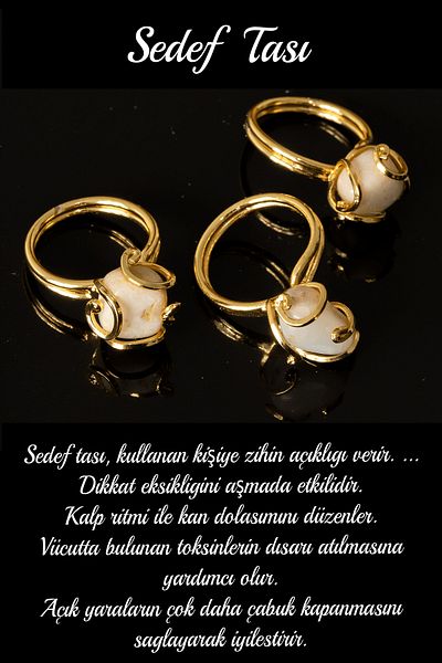 Tesbih Atölyesi Certified Rococo Model Mother of Pearl Stone Ring - Adjustable