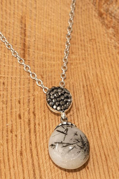 Tesbih Atölyesi Certified Raw Zircon Stone Rutile Quartz Stone Necklace (Angel Hair)