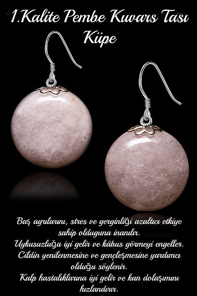 Tesbih Atölyesi Certified Light Pink Quartz Stone Earrings - 1st quality