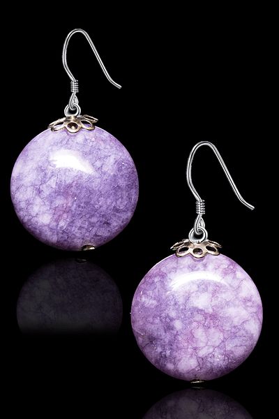 Tesbih Atölyesi Certified Charoite Stone Natural Stone Earrings (1st quality)