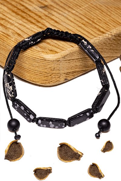 Tesbih Atölyesi Certified Rectangular Cut Black Varisite Stone Bracelet