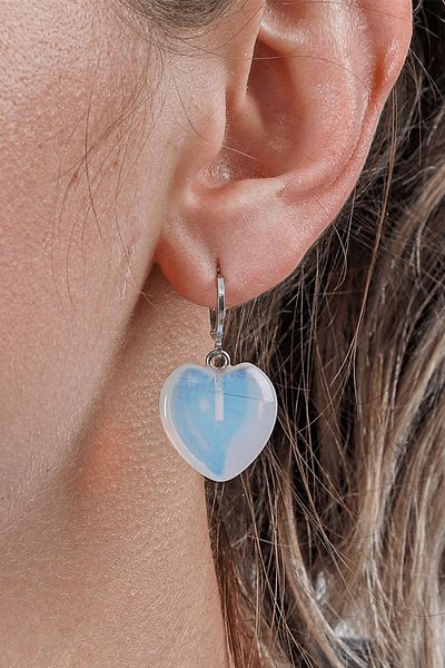 Tesbih Atölyesi Opal Stone Natural Stone Earrings - Certified and Heart Cut