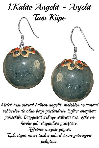 Tesbih Atölyesi Certified Faceted Angelite - Angelite Angel Stone Earring