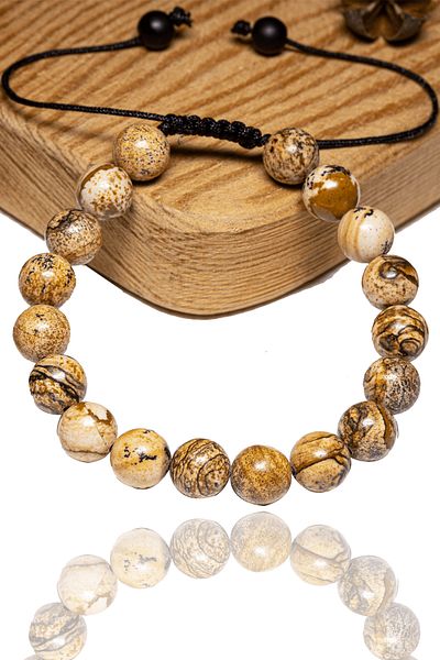 Tesbih Atölyesi Certified Brown Jasper Stone Bracelet - Macrame
